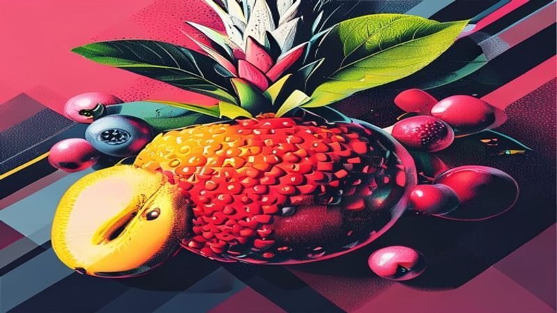 A geometric arrangement of fruit and leaves