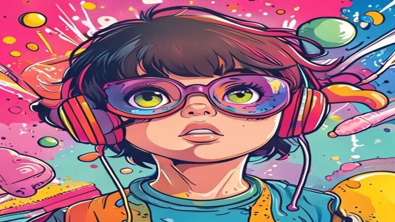 An illustrated portrait wearing glasses and headphones