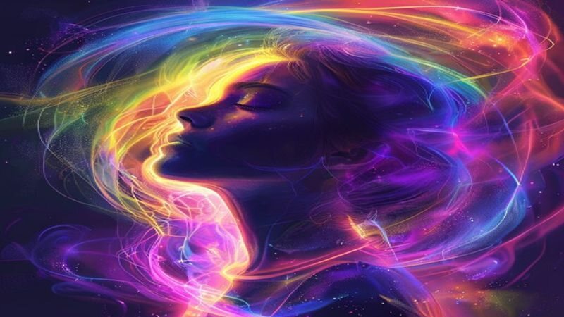 A silhouetted profile surrounded by swirling colored light