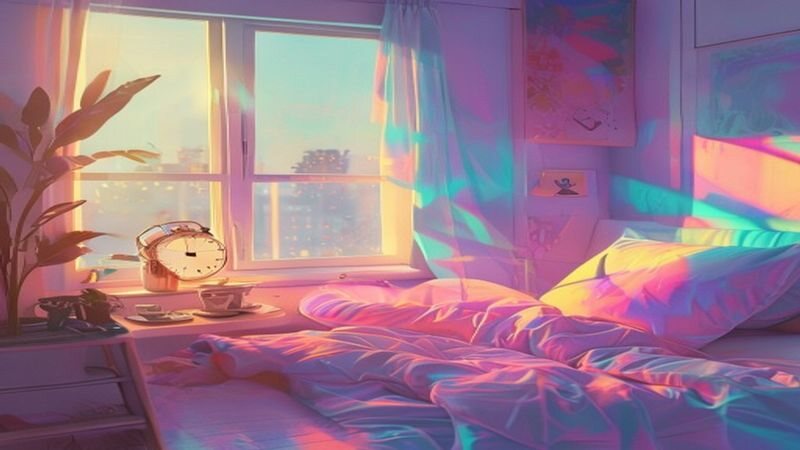 A sunlit bedroom with a bedside clock