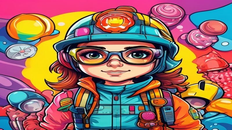 A cartoon rescue worker wearing a helmet and glasses
